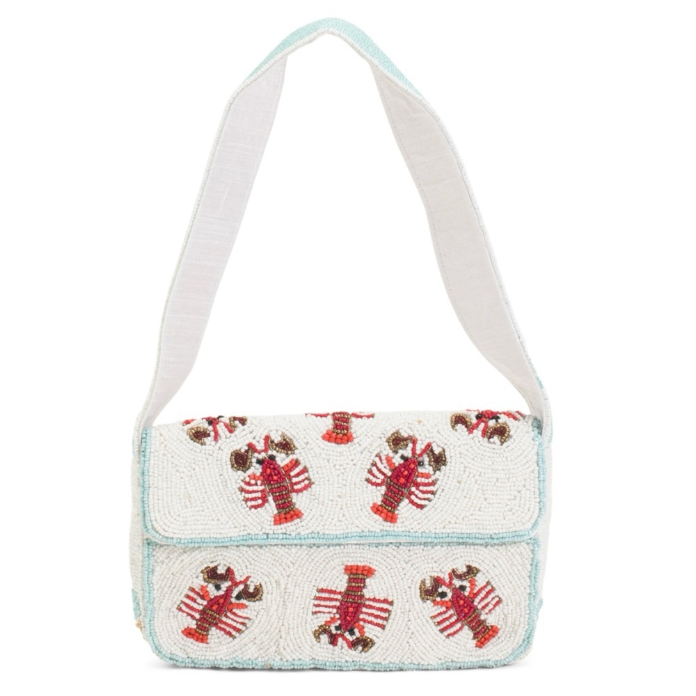 Hand Beaded All Over Lobster Motif 
Shoulder Bag - Made in India